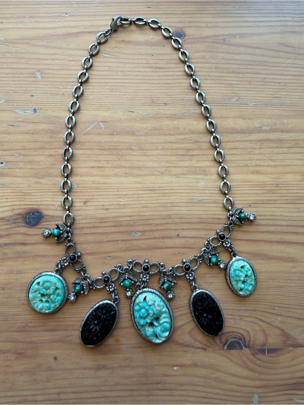SWEET ROMANCE VINTAGE -Inspired Turquoise & Black Pendant Statement Necklace